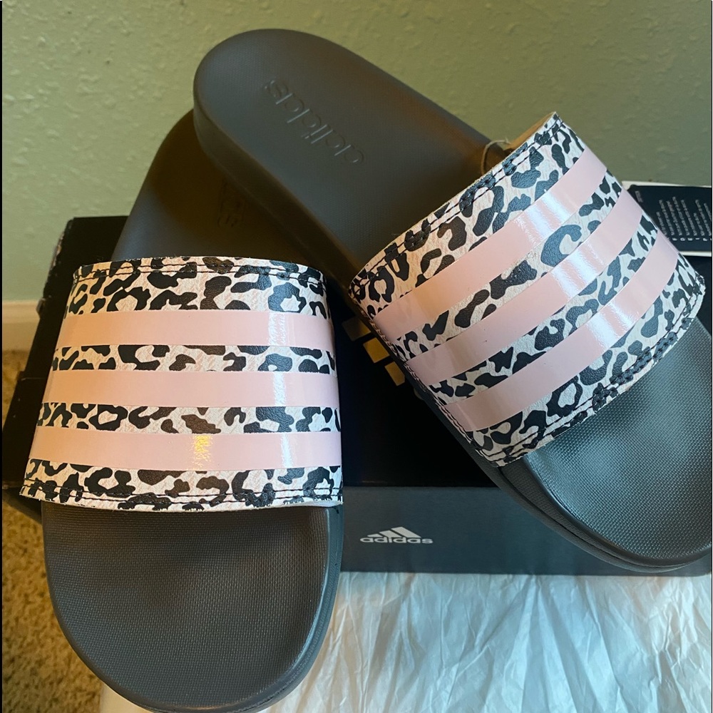 Women’s Adidas Pink Cheetah Slides 7/8